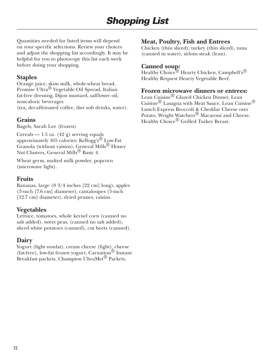 Shopping list | Bowflex Blaze Home Gym User Manual | Page 72 / 80