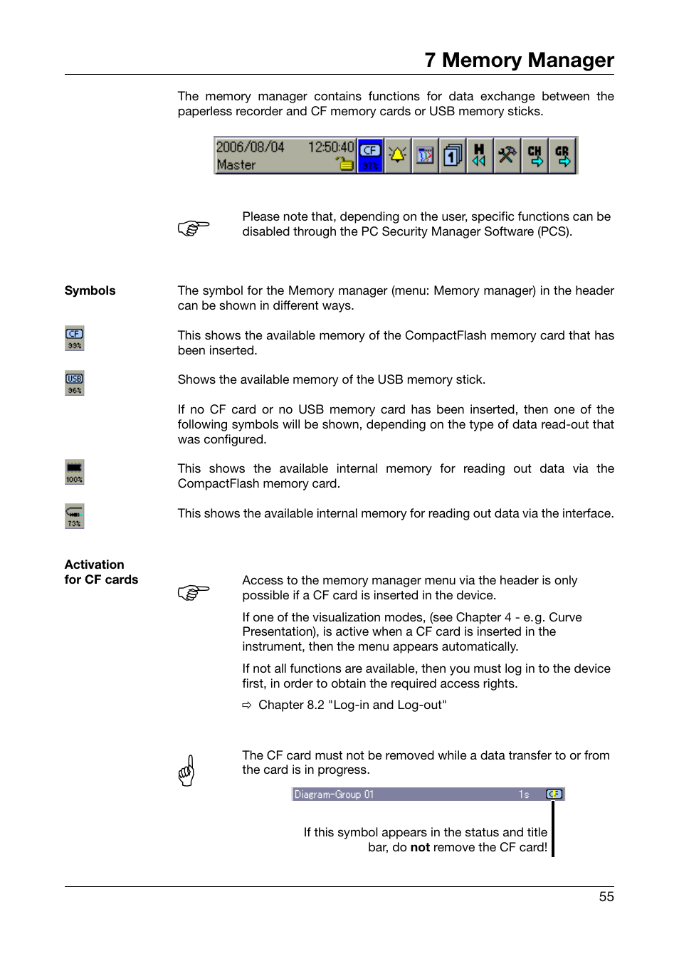 7 memory manager, Chapter 7 „memory manager, Memory manager | Chapter 7 | JUMO 706585 LOGOSCREEN fd Operating Instructions User Manual | Page 55 / 108