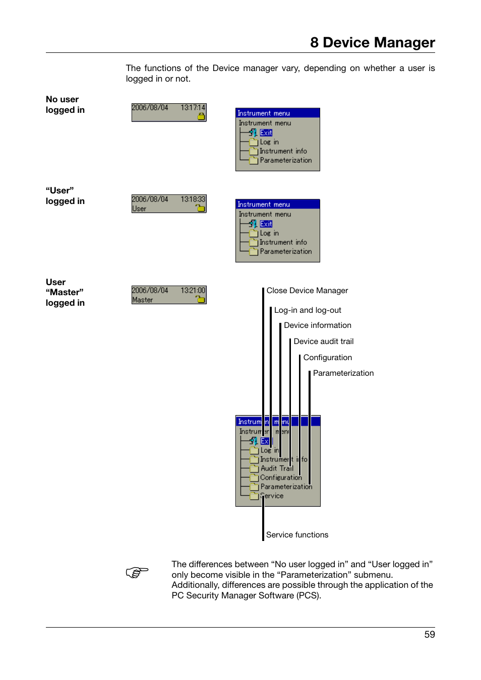 8 device manager, Chapter 8 „device manager, Device manager | Chapter 8 | JUMO 706585 LOGOSCREEN fd Operating Instructions User Manual | Page 59 / 108
