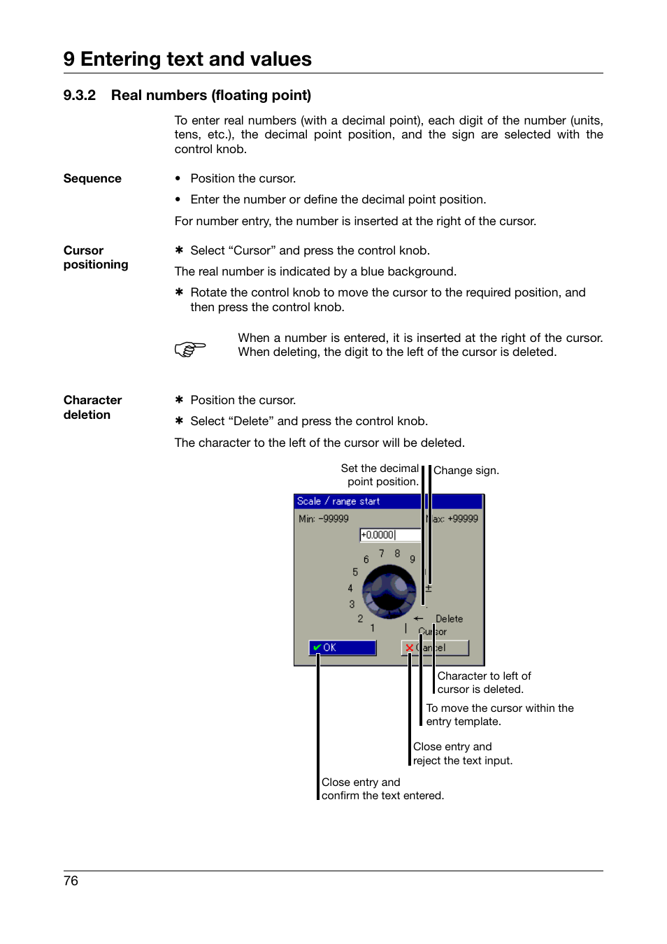 2 real numbers (floating point), Real numbers (floating point), 9 entering text and values | JUMO 706585 LOGOSCREEN fd Operating Instructions User Manual | Page 76 / 108