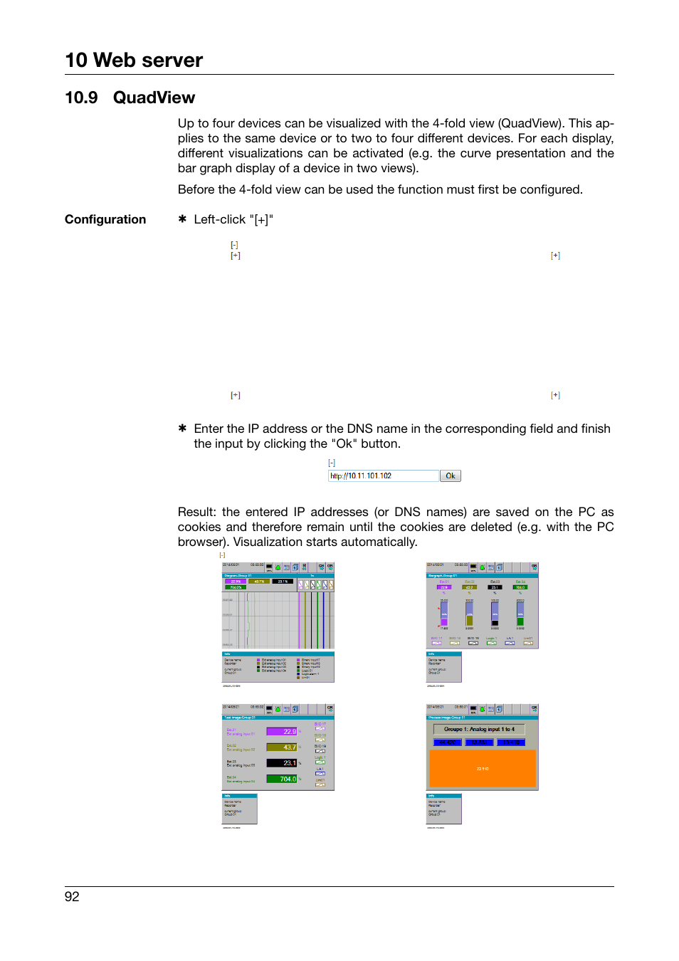 9 quadview, Quadview, 10 web server | JUMO 706585 LOGOSCREEN fd Operating Instructions User Manual | Page 92 / 108