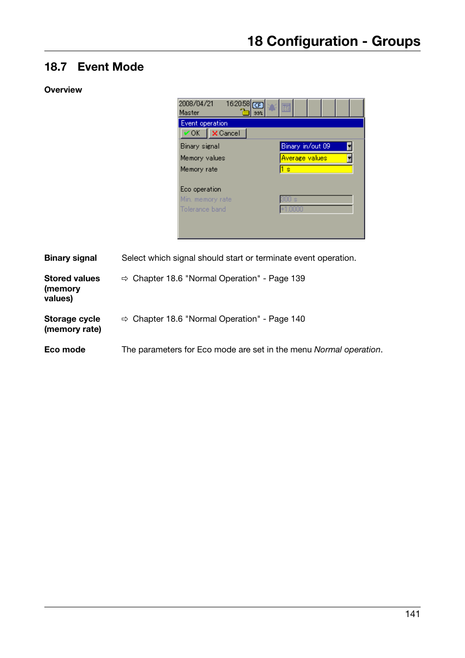 7 event mode, Event mode, 18 configuration - groups | JUMO 706585 LOGOSCREEN fd Operating Manual User Manual | Page 141 / 228