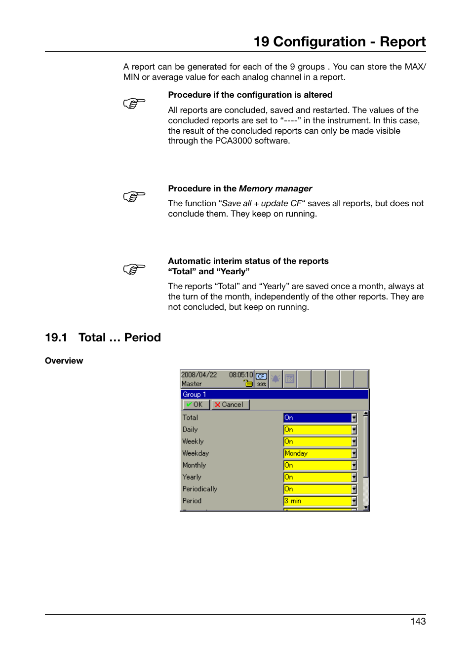 19 configuration - report, 1 total … period, Configuration - report | Total … period | JUMO 706585 LOGOSCREEN fd Operating Manual User Manual | Page 143 / 228