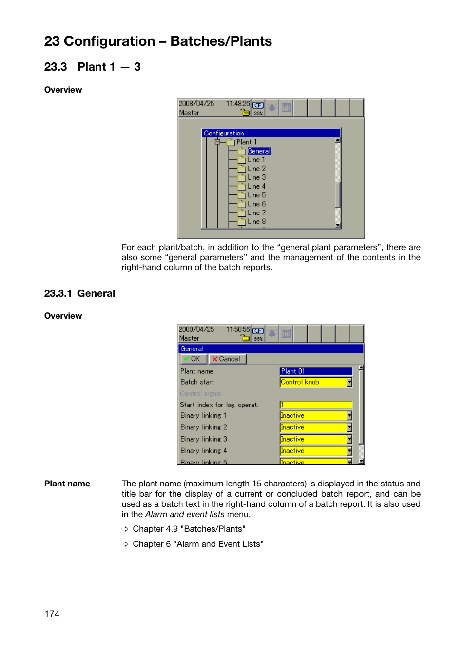 3 plant 1 — 3, 1 general, Plant 1 — 3 | 23 configuration – batches/plants | JUMO 706585 LOGOSCREEN fd Operating Manual User Manual | Page 174 / 228