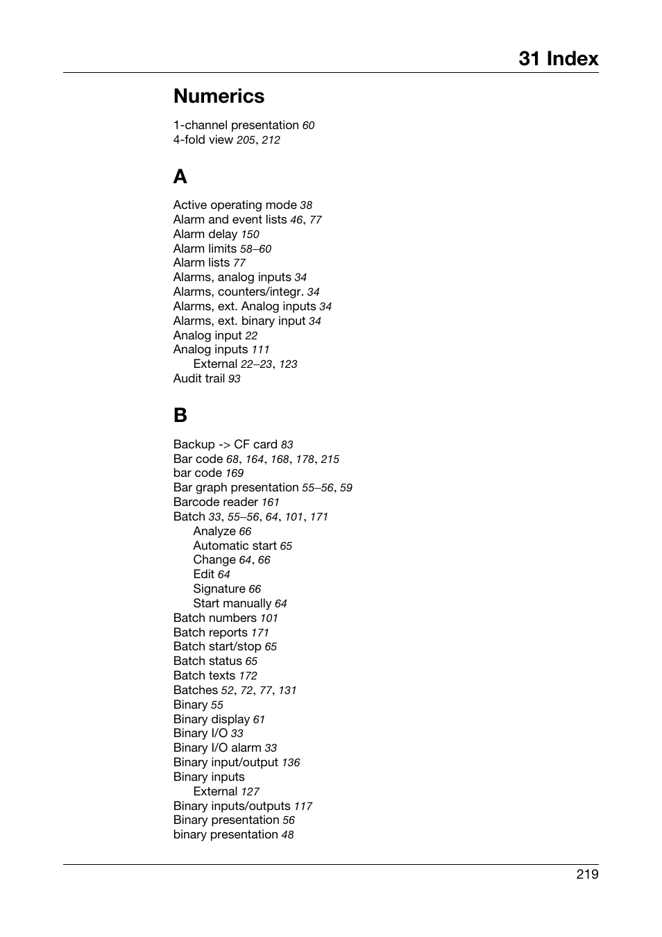 31 index, Index, 31 index numerics | JUMO 706585 LOGOSCREEN fd Operating Manual User Manual | Page 219 / 228