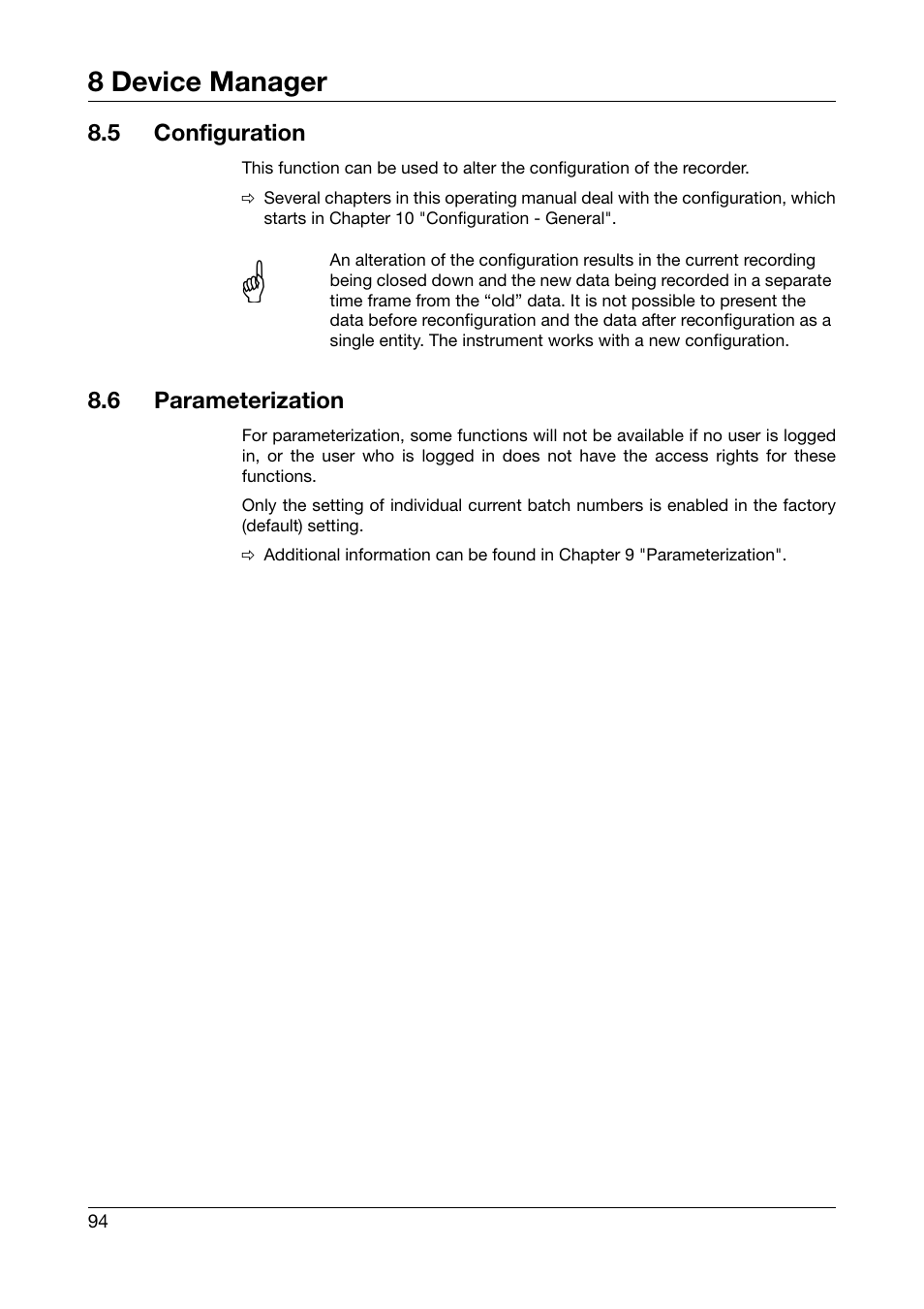 5 configuration, 6 parameterization, Configuration | Parameterization, 8 device manager | JUMO 706585 LOGOSCREEN fd Operating Manual User Manual | Page 94 / 228