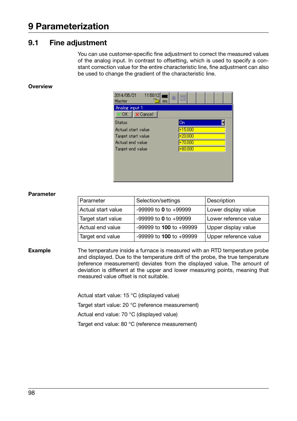 1 fine adjustment, Fine adjustment, 9 parameterization | JUMO 706585 LOGOSCREEN fd Operating Manual User Manual | Page 98 / 228