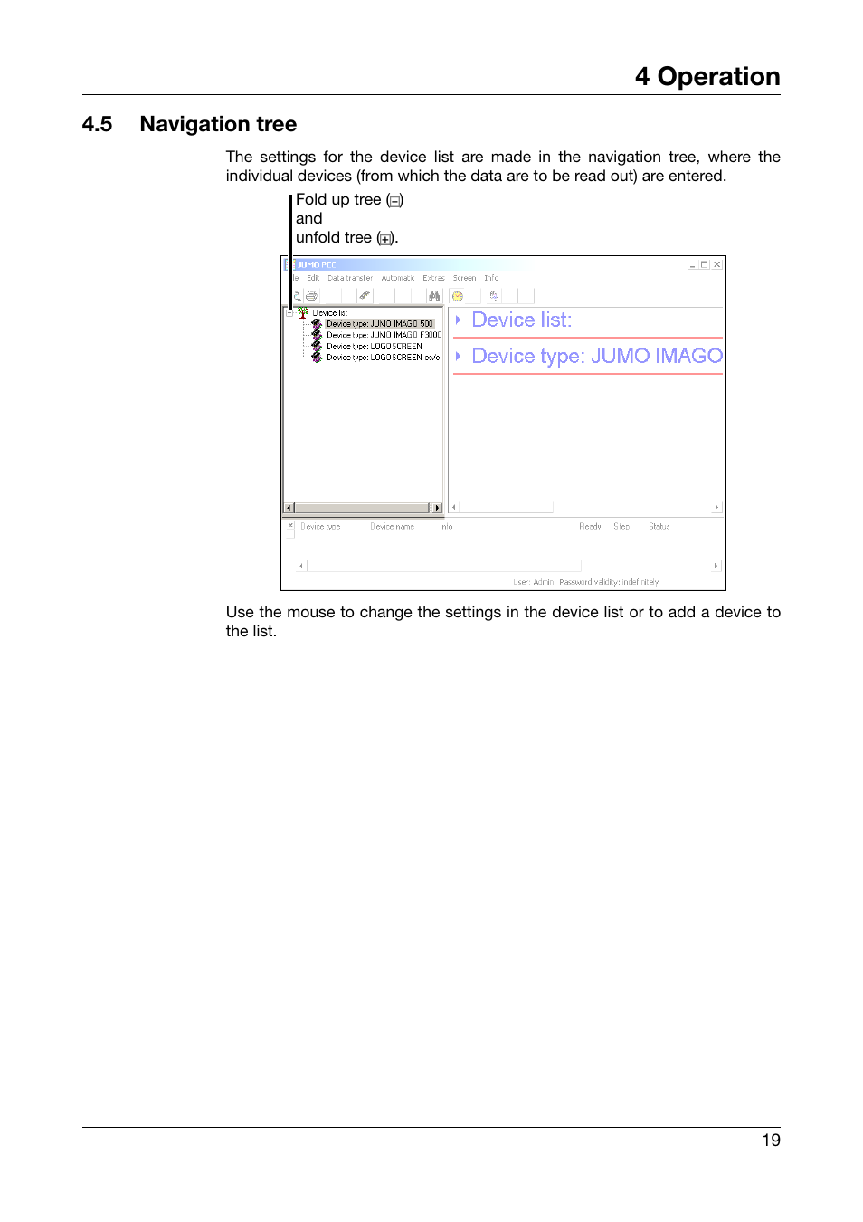 5 navigation tree, Navigation tree, 4 operation | JUMO PCA Communications Software PCC (B 70.9702.0) User Manual | Page 19 / 98