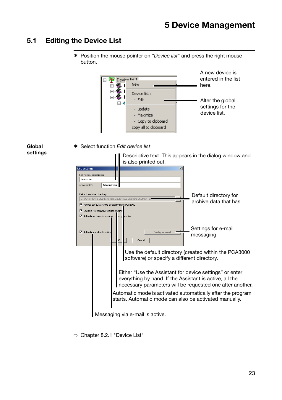 5 device management, 1 editing the device list, Device management | Editing the device list | JUMO PCA Communications Software PCC (B 70.9702.0) User Manual | Page 23 / 98