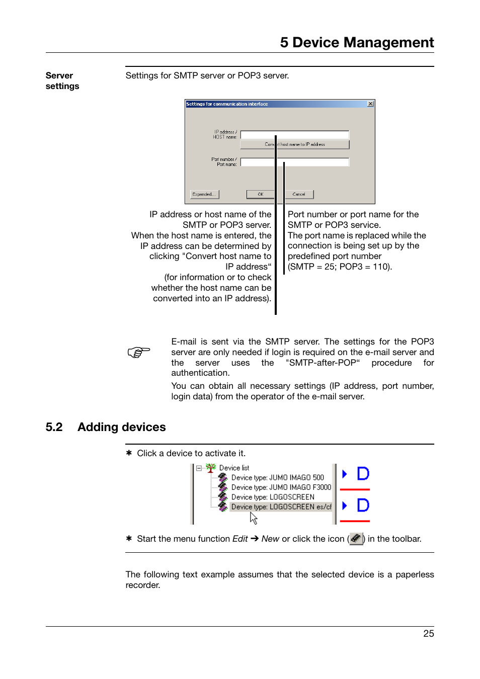 2 adding devices, Adding devices, Chapter 5.2 "adding devices | 5 device management | JUMO PCA Communications Software PCC (B 70.9702.0) User Manual | Page 25 / 98