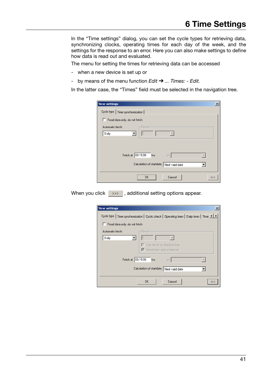 6 time settings, Time settings, Chapter 6 "time settings | JUMO PCA Communications Software PCC (B 70.9702.0) User Manual | Page 41 / 98