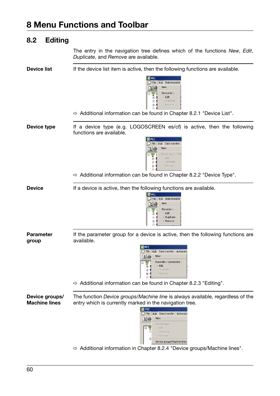 2 editing, Editing, Chapter 8.2 "editing | 8 menu functions and toolbar | JUMO PCA Communications Software PCC (B 70.9702.0) User Manual | Page 60 / 98