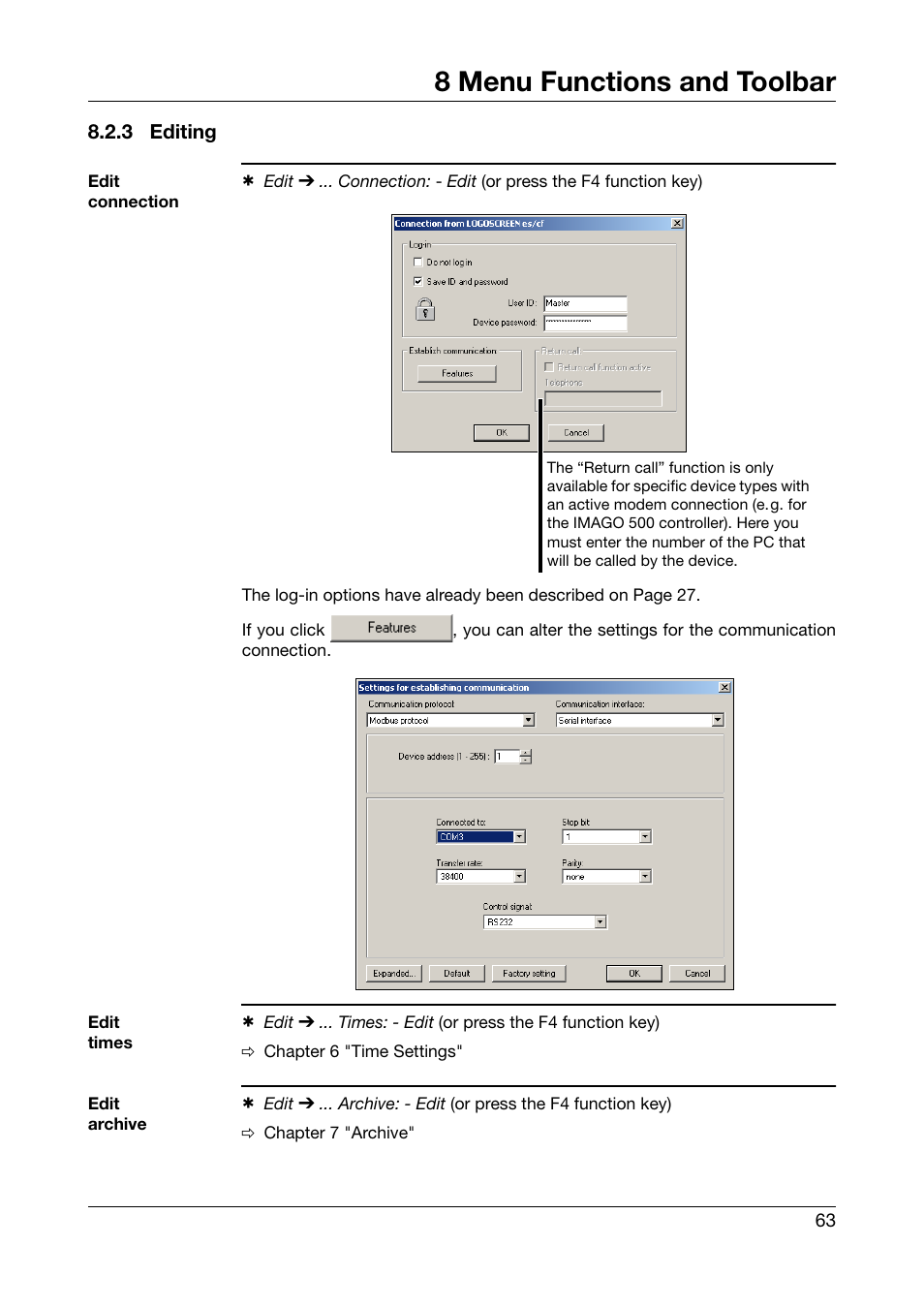 3 editing, Editing, Chapter 8.2.3 "editing | 8 menu functions and toolbar | JUMO PCA Communications Software PCC (B 70.9702.0) User Manual | Page 63 / 98