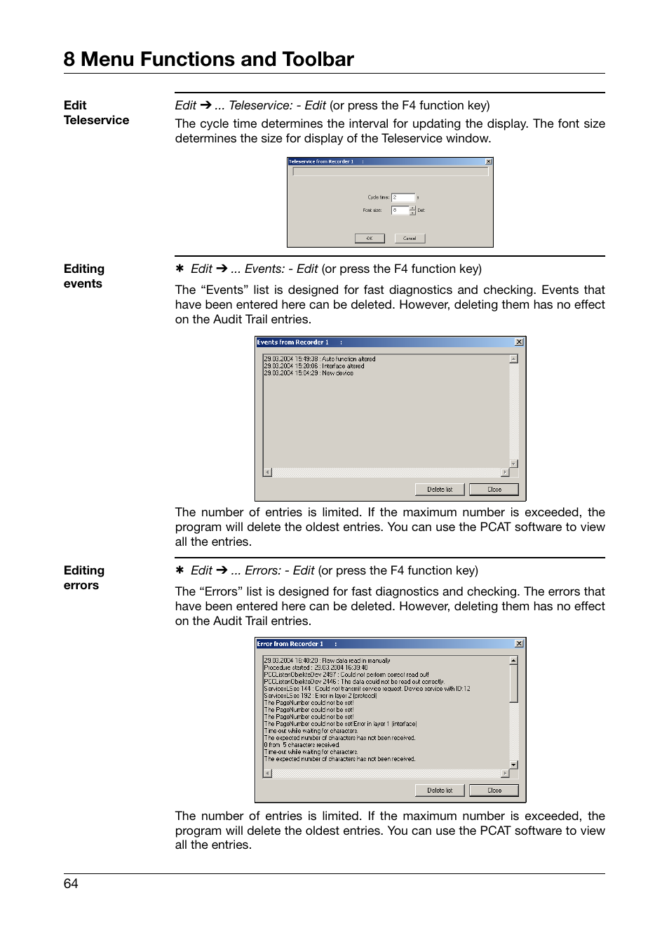 8 menu functions and toolbar | JUMO PCA Communications Software PCC (B 70.9702.0) User Manual | Page 64 / 98