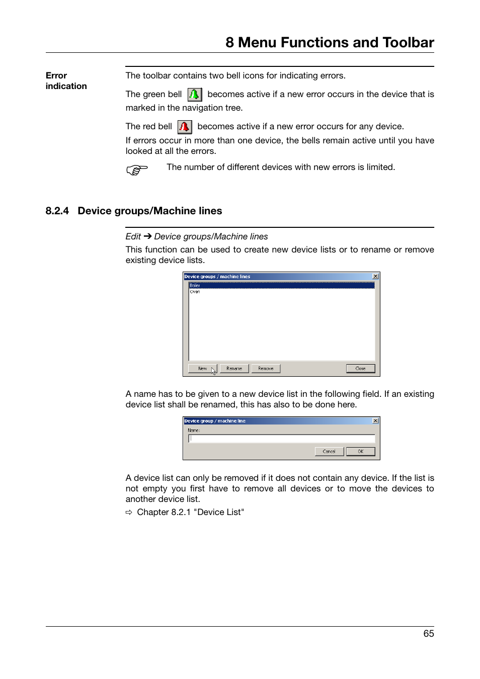 4 device groups/machine lines, Device groups/machine lines, Chapter 8.2.4 "device groups/machine lines | 8 menu functions and toolbar | JUMO PCA Communications Software PCC (B 70.9702.0) User Manual | Page 65 / 98