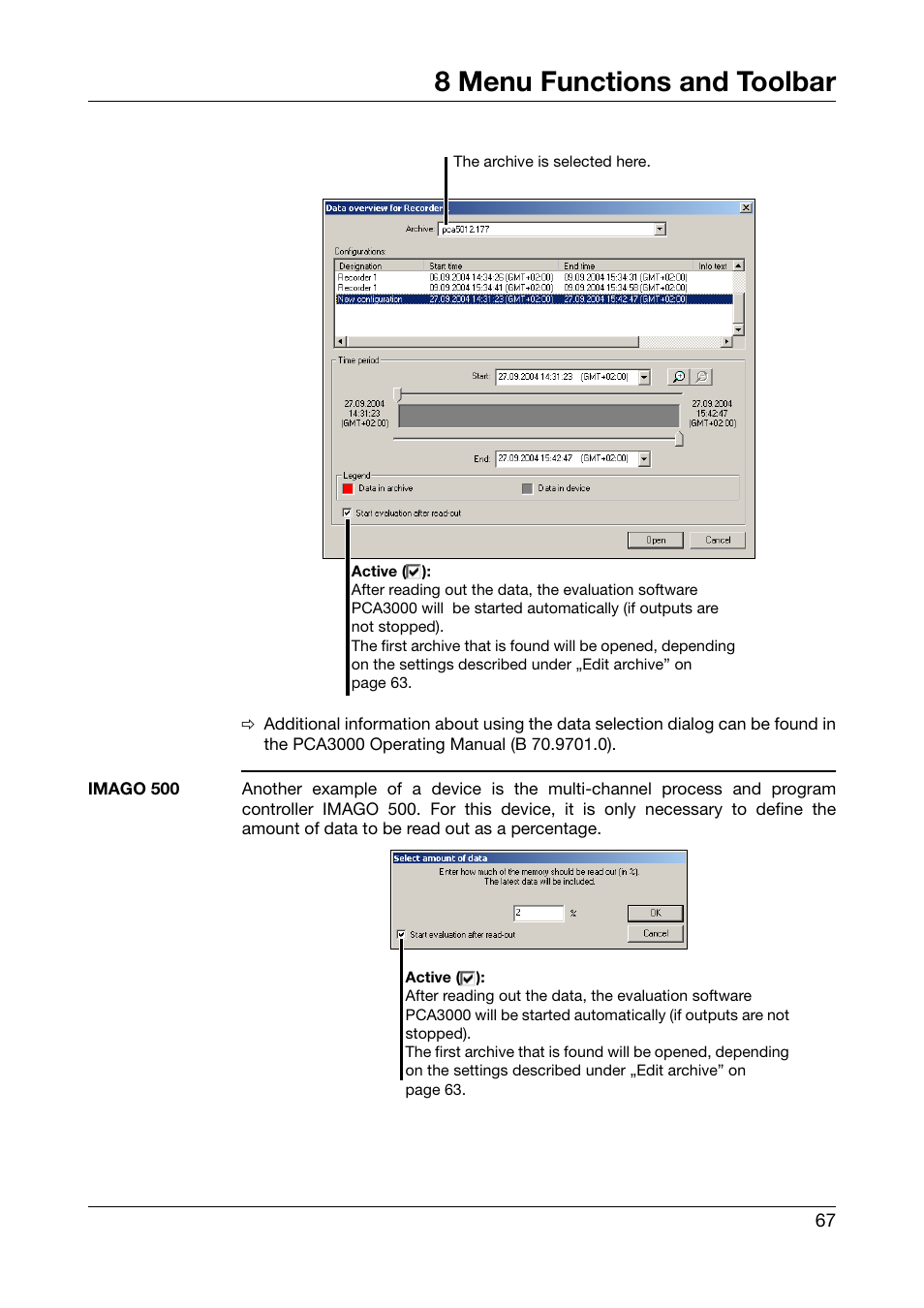 8 menu functions and toolbar | JUMO PCA Communications Software PCC (B 70.9702.0) User Manual | Page 67 / 98