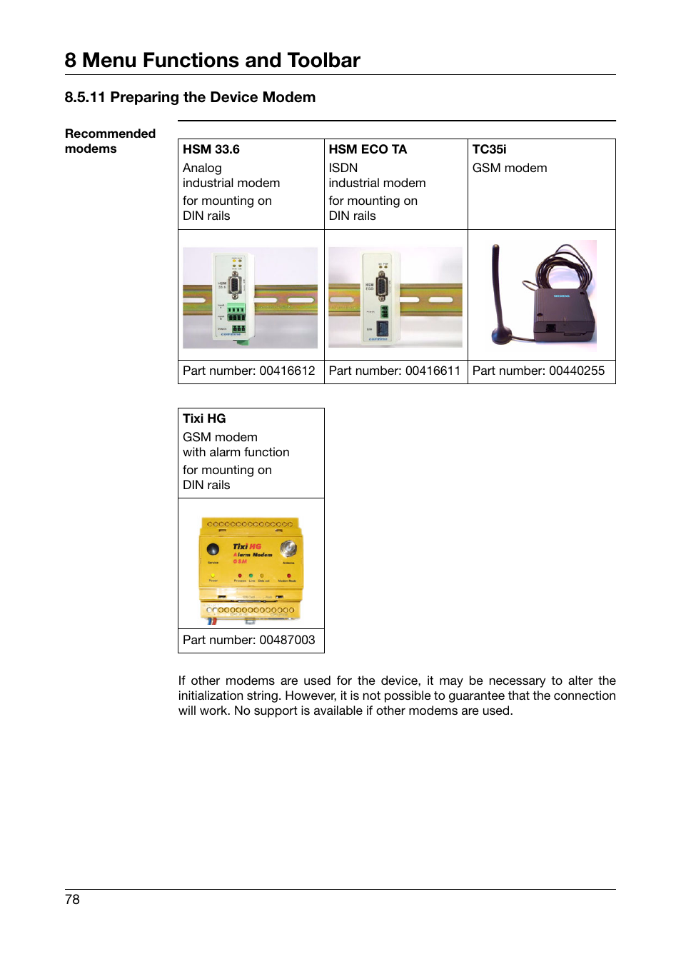 11 preparing the device modem, 8 menu functions and toolbar | JUMO PCA Communications Software PCC (B 70.9702.0) User Manual | Page 78 / 98