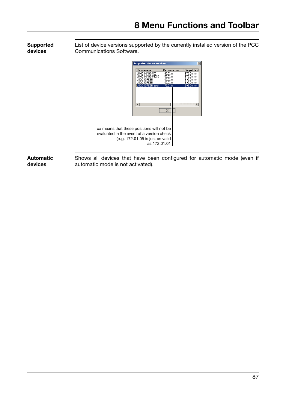 8 menu functions and toolbar | JUMO PCA Communications Software PCC (B 70.9702.0) User Manual | Page 87 / 98