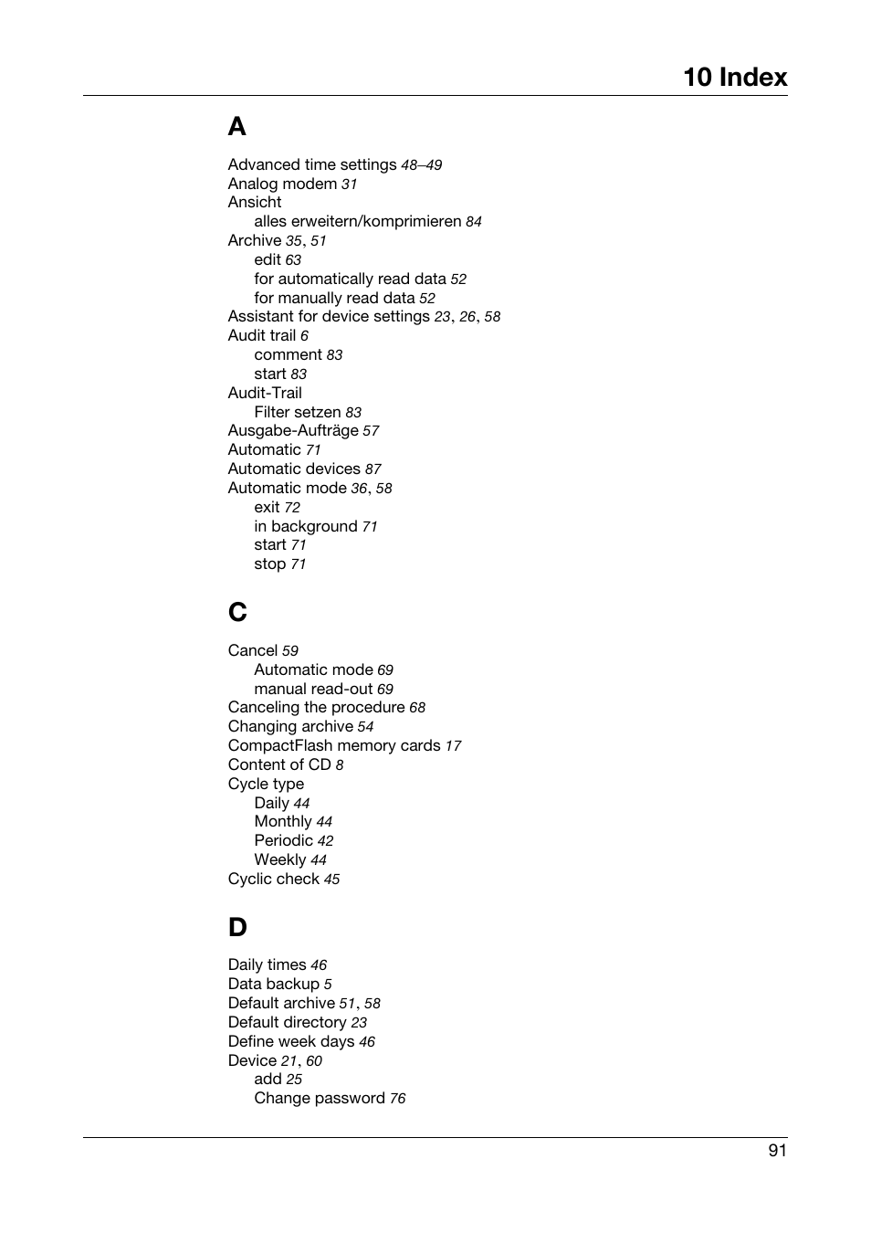 10 index, Index, 10 index a | JUMO PCA Communications Software PCC (B 70.9702.0) User Manual | Page 91 / 98