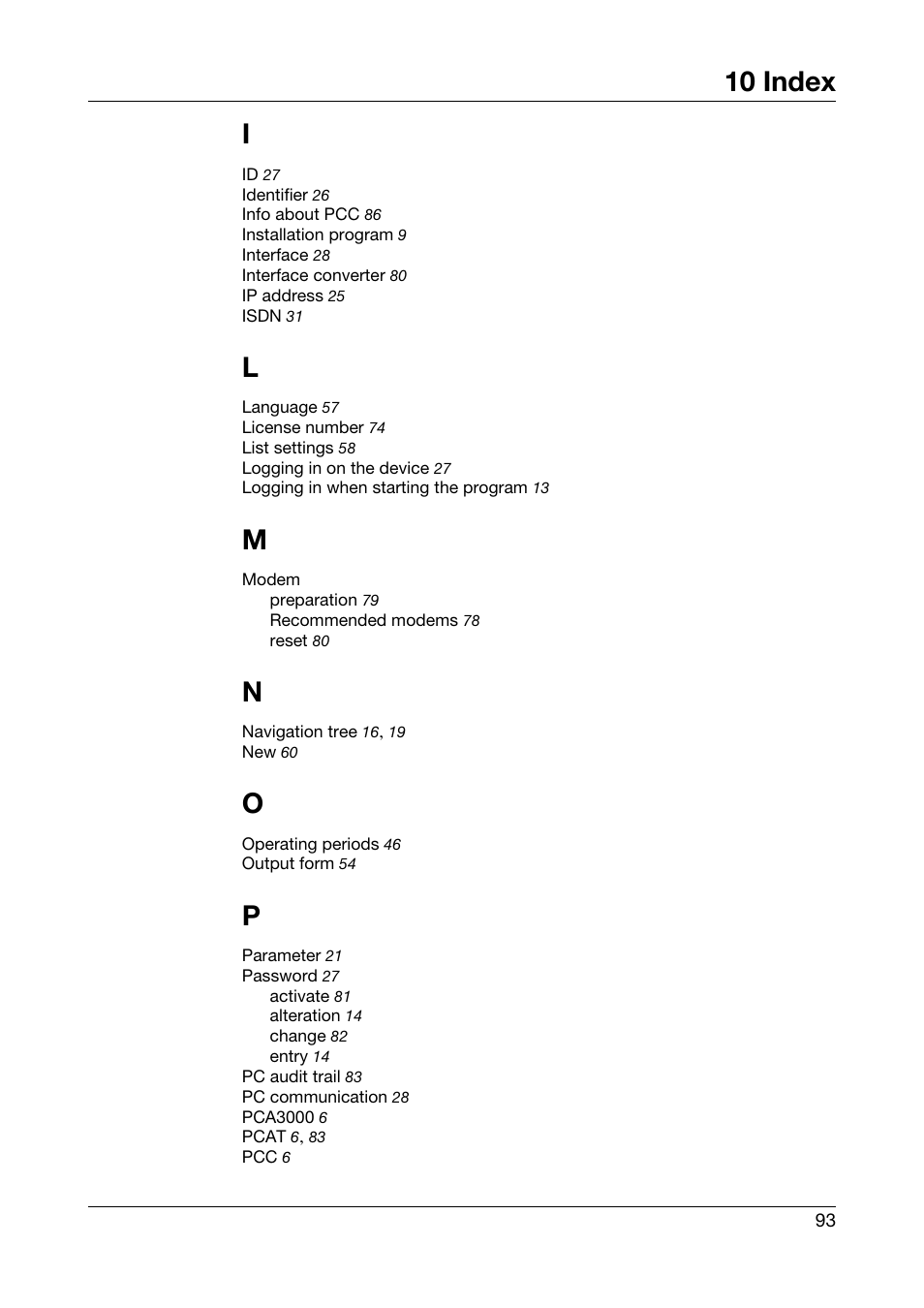 10 index i | JUMO PCA Communications Software PCC (B 70.9702.0) User Manual | Page 93 / 98