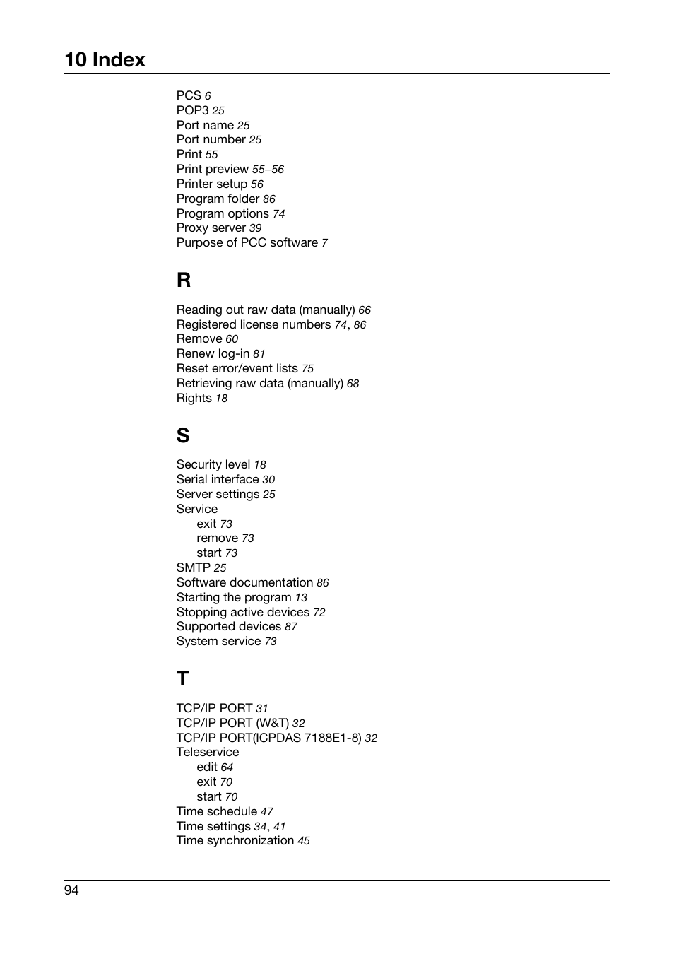 10 index | JUMO PCA Communications Software PCC (B 70.9702.0) User Manual | Page 94 / 98