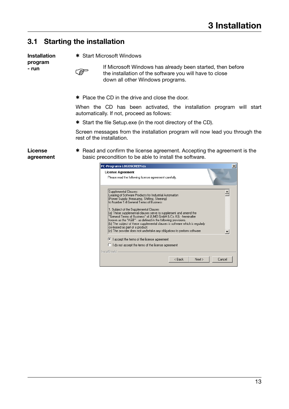 3 installation, 1 starting the installation, Installation | Starting the installation | JUMO PC Security Manager Software PCS (B 70.9703.0) User Manual | Page 13 / 74