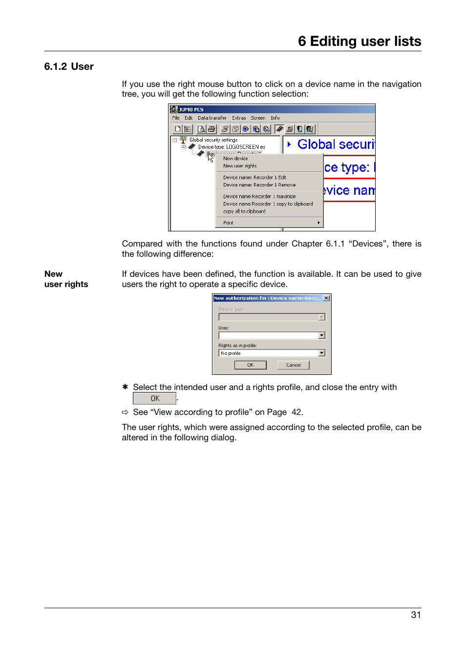 2 user, 6 editing user lists | JUMO PC Security Manager Software PCS (B 70.9703.0) User Manual | Page 31 / 74