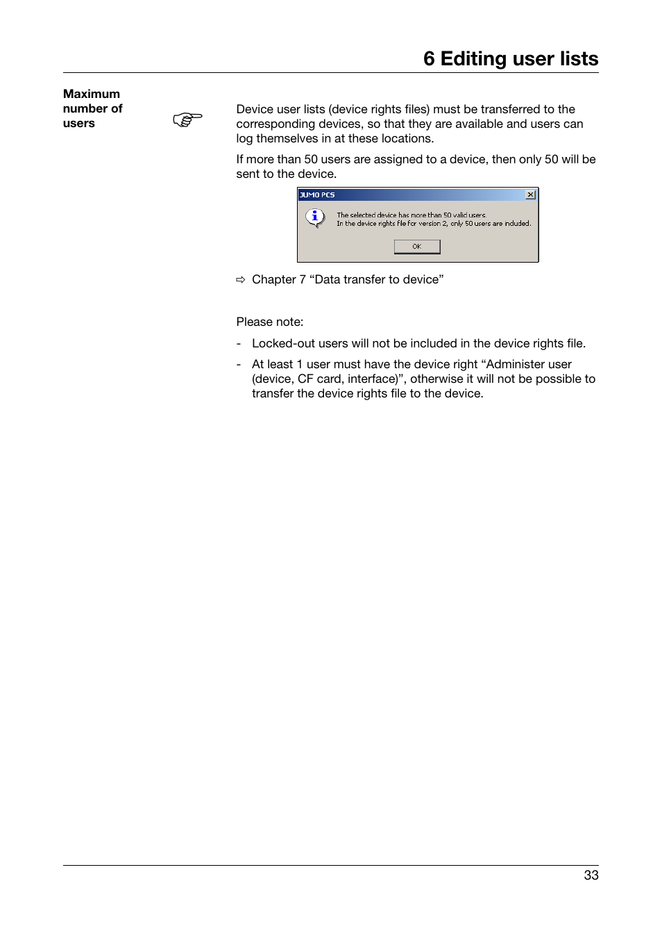 6 editing user lists | JUMO PC Security Manager Software PCS (B 70.9703.0) User Manual | Page 33 / 74