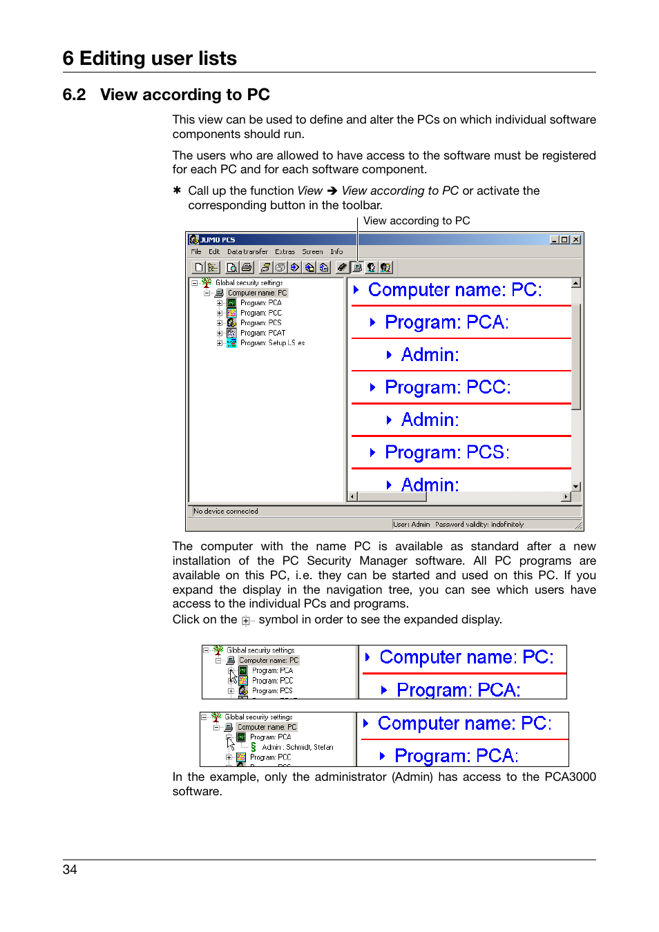 2 view according to pc, View according to pc, 6 editing user lists | JUMO PC Security Manager Software PCS (B 70.9703.0) User Manual | Page 34 / 74