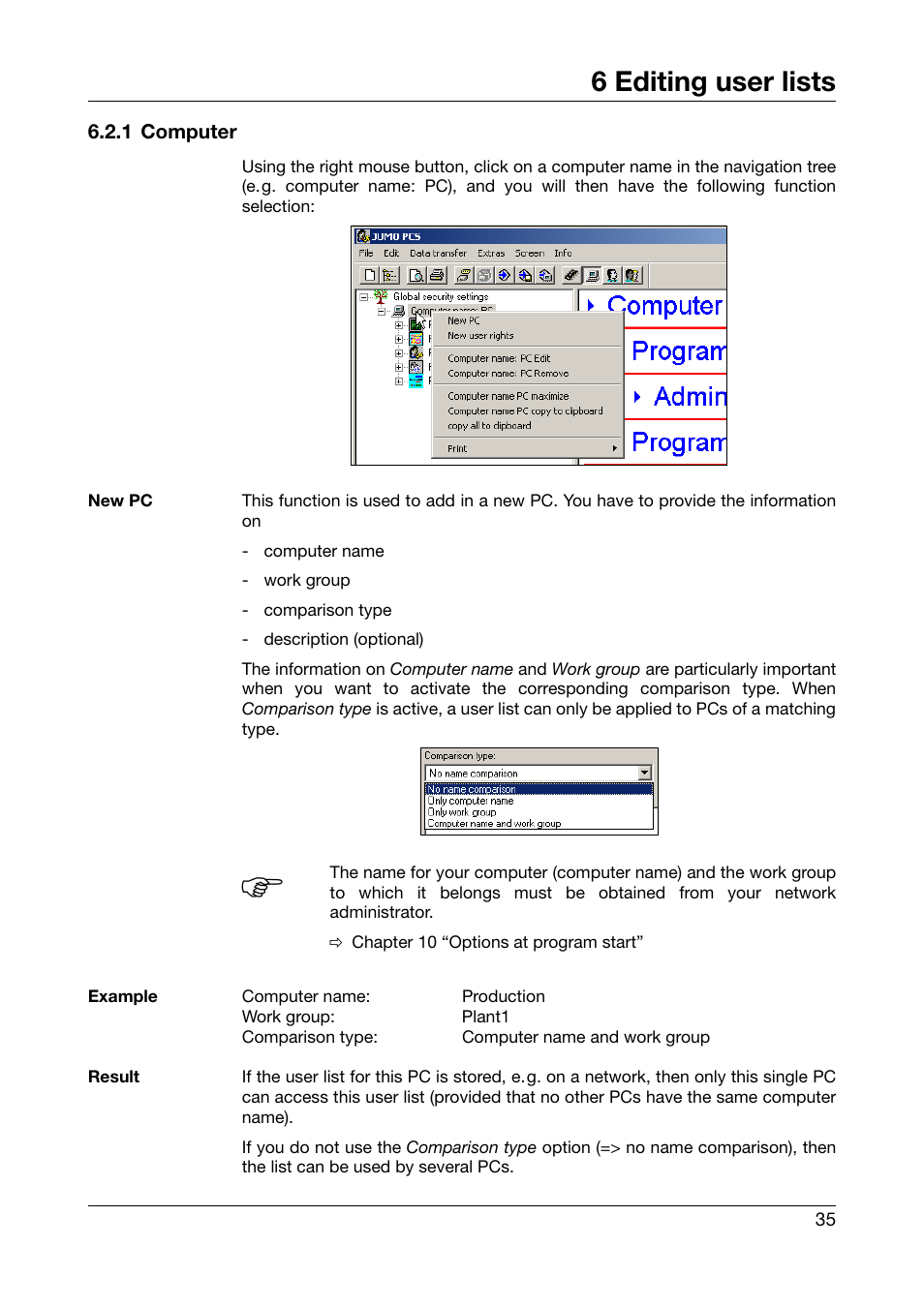 1 computer, 6 editing user lists | JUMO PC Security Manager Software PCS (B 70.9703.0) User Manual | Page 35 / 74