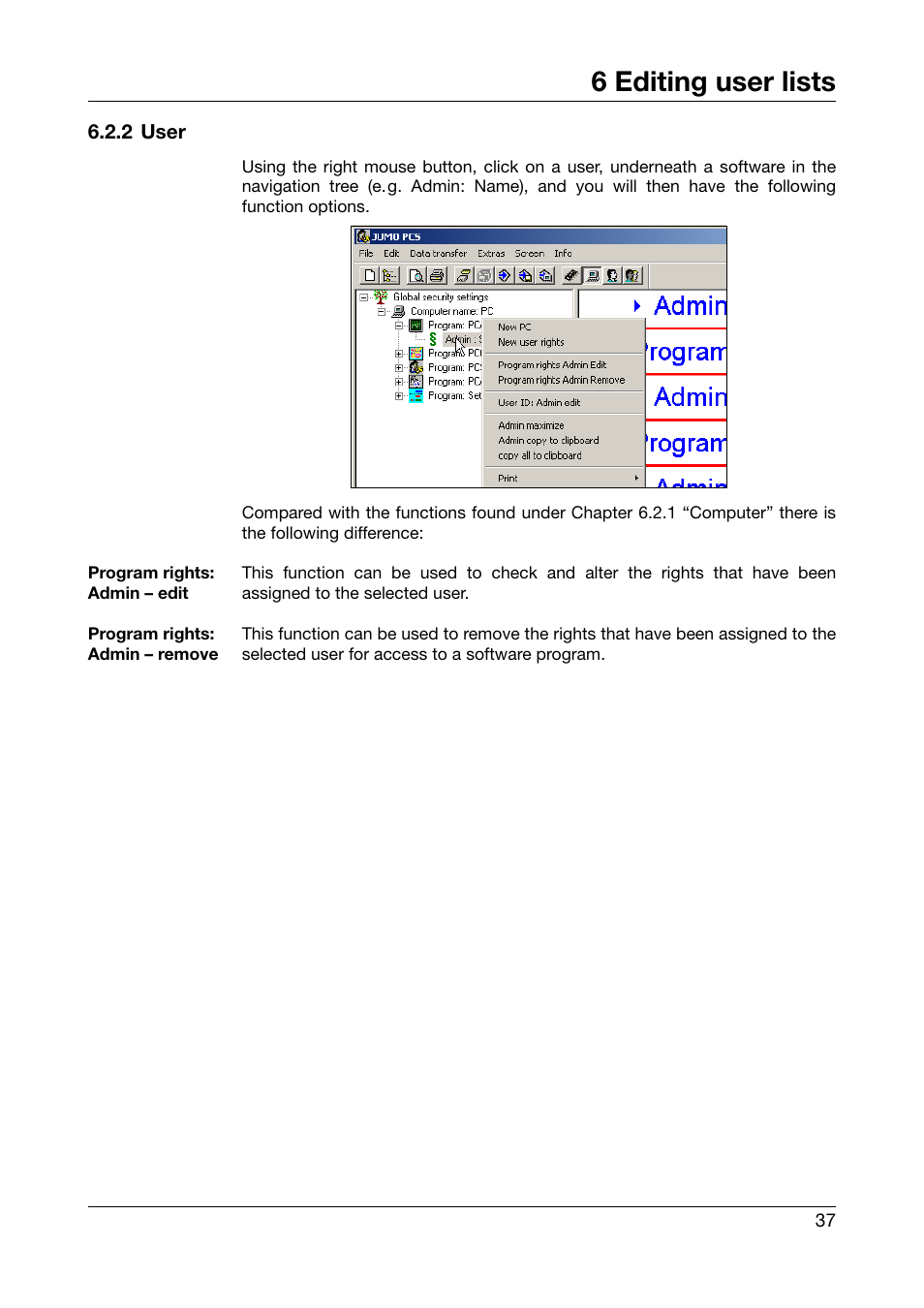 2 user, 6 editing user lists | JUMO PC Security Manager Software PCS (B 70.9703.0) User Manual | Page 37 / 74