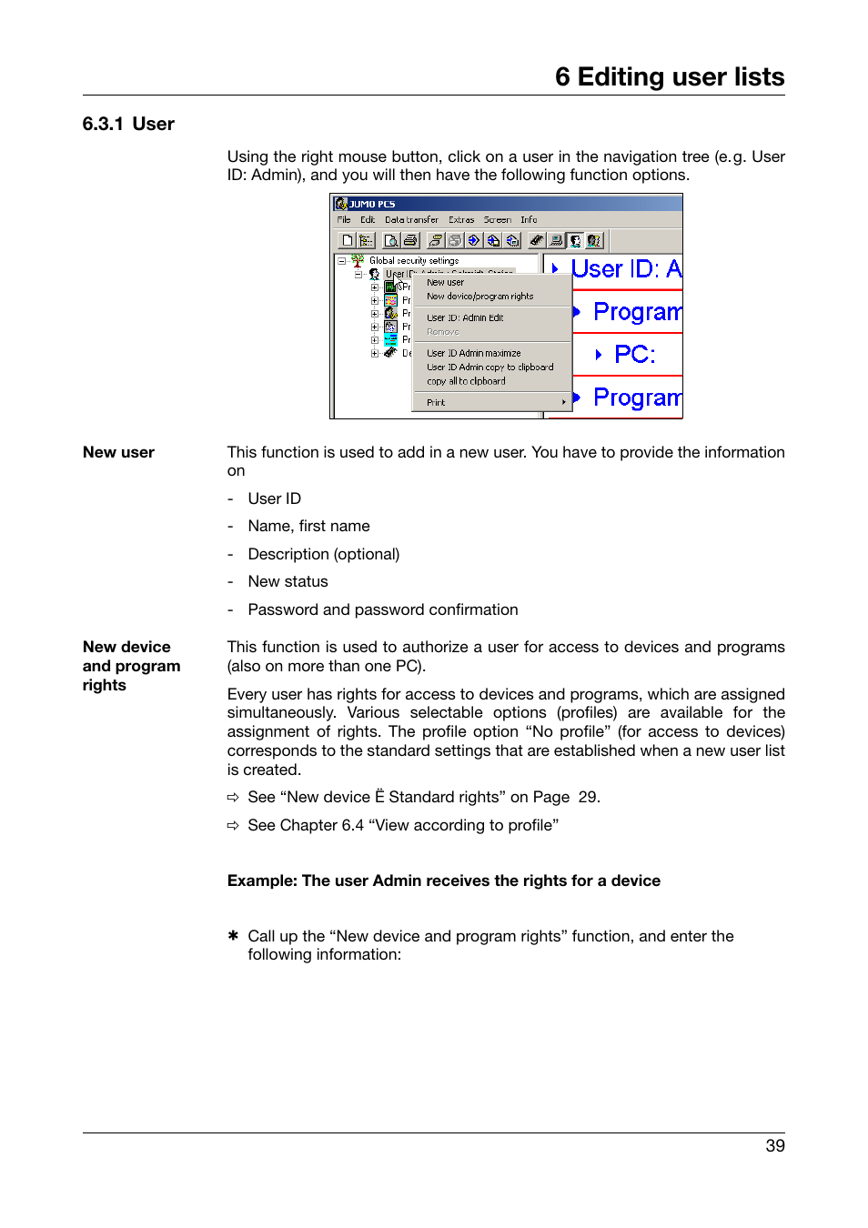 1 user, 6 editing user lists | JUMO PC Security Manager Software PCS (B 70.9703.0) User Manual | Page 39 / 74