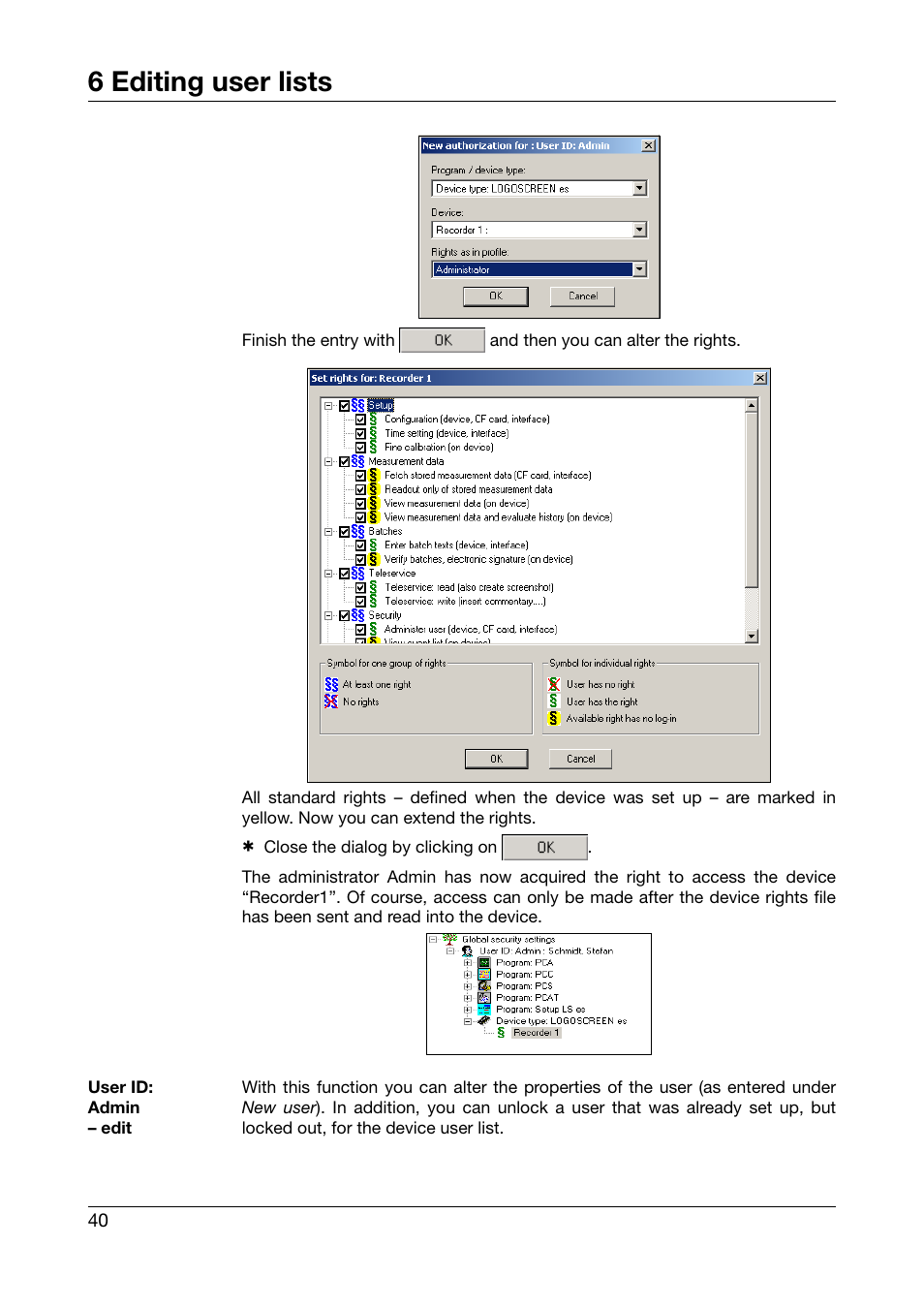 6 editing user lists | JUMO PC Security Manager Software PCS (B 70.9703.0) User Manual | Page 40 / 74