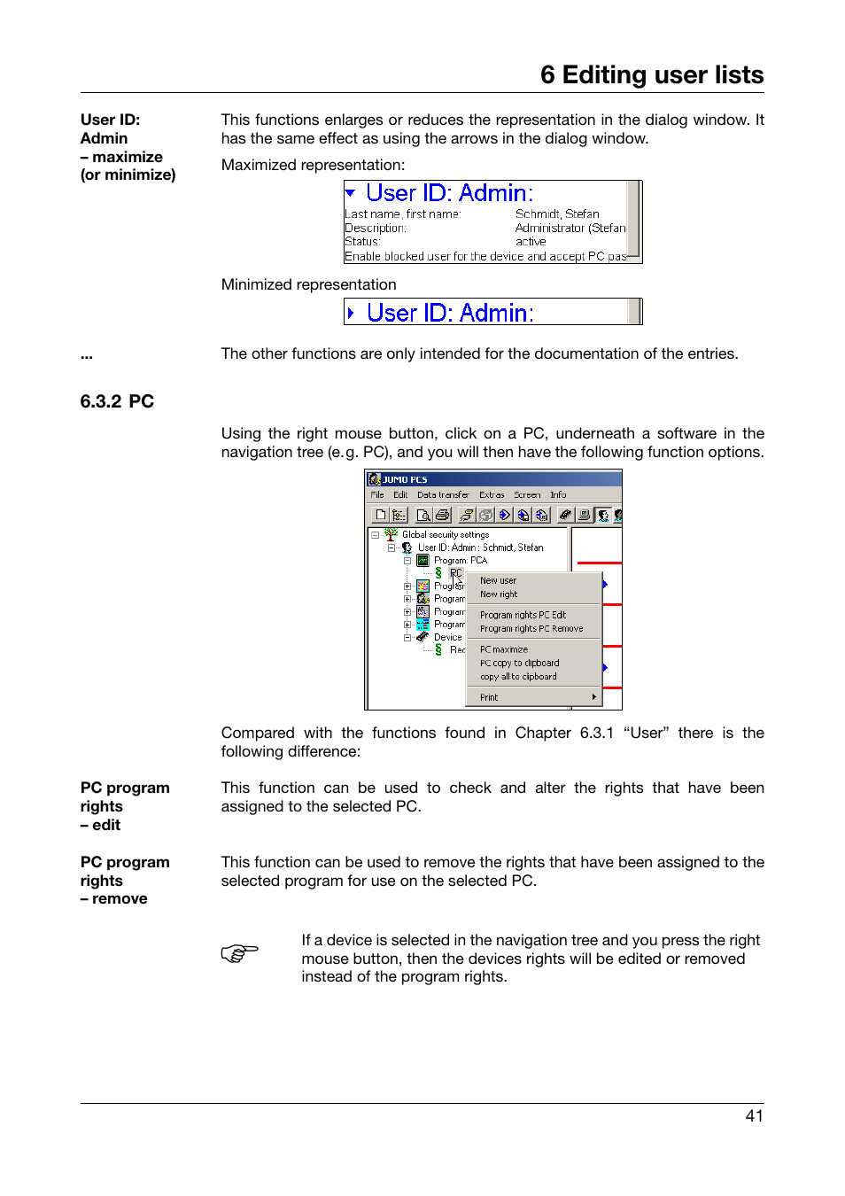 2 pc, 6 editing user lists | JUMO PC Security Manager Software PCS (B 70.9703.0) User Manual | Page 41 / 74