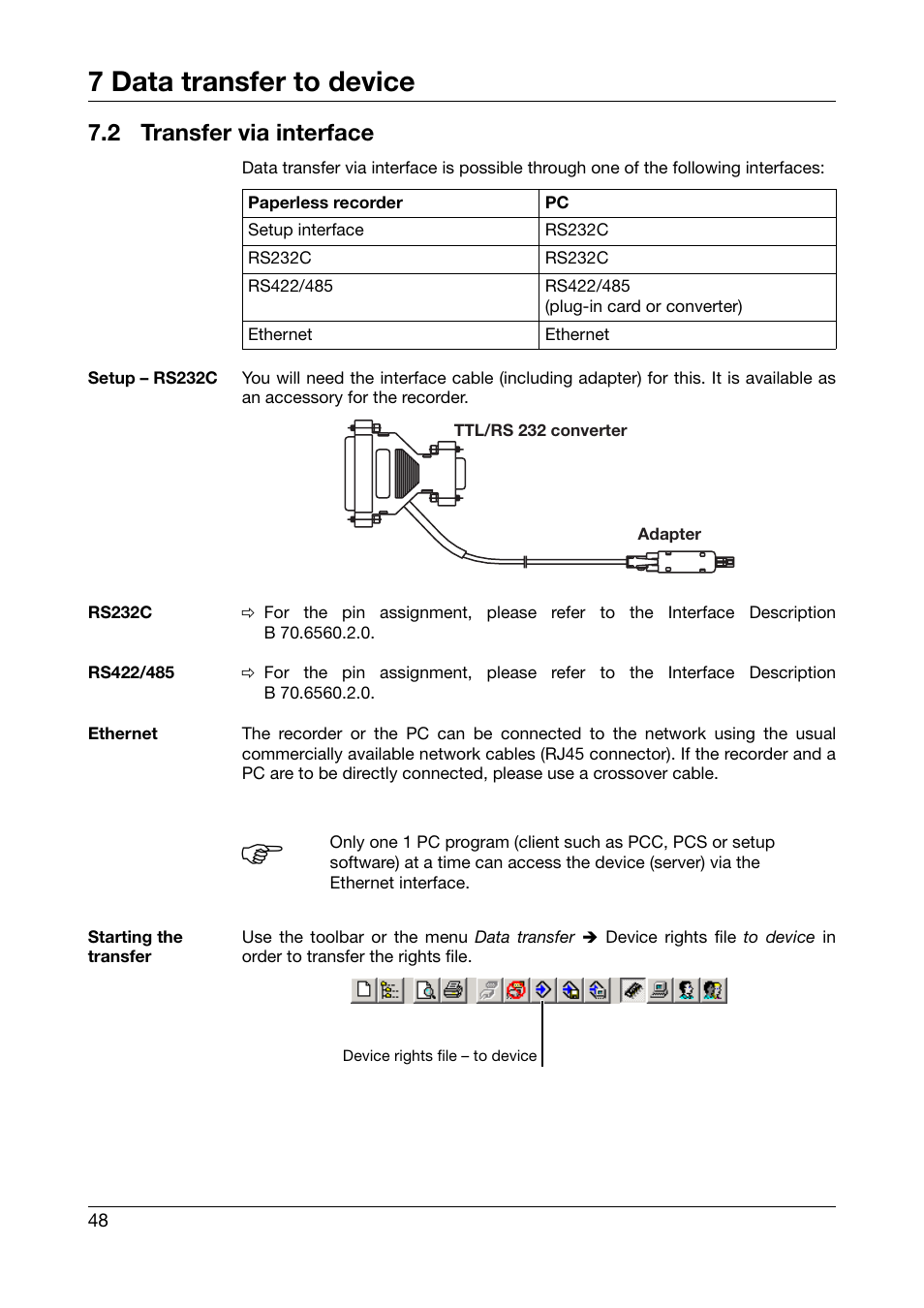 2 transfer via interface, Transfer via interface, 7 data transfer to device | JUMO PC Security Manager Software PCS (B 70.9703.0) User Manual | Page 48 / 74