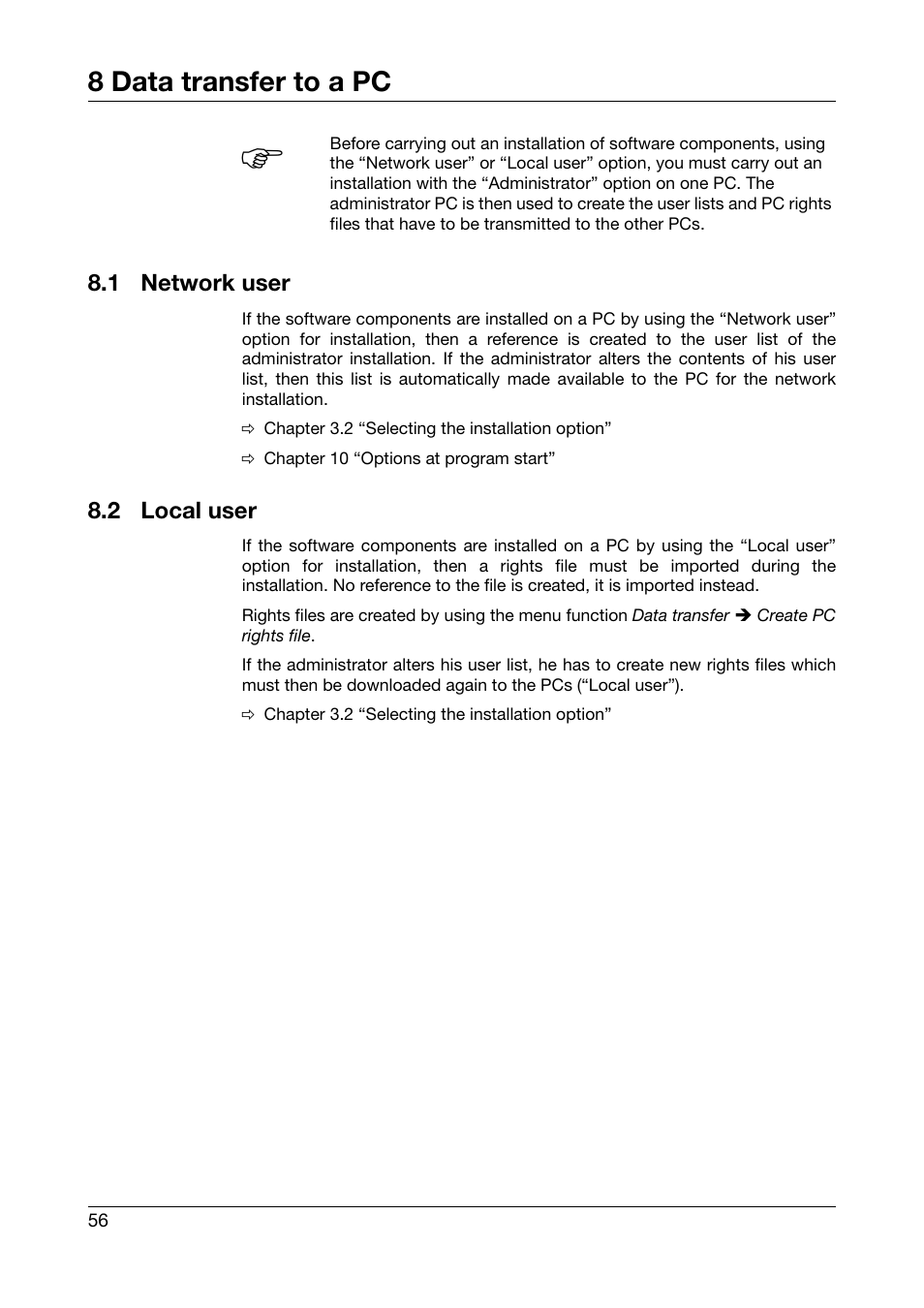 1 network user, 2 local user, Network user | Local user, 8 data transfer to a pc | JUMO PC Security Manager Software PCS (B 70.9703.0) User Manual | Page 56 / 74