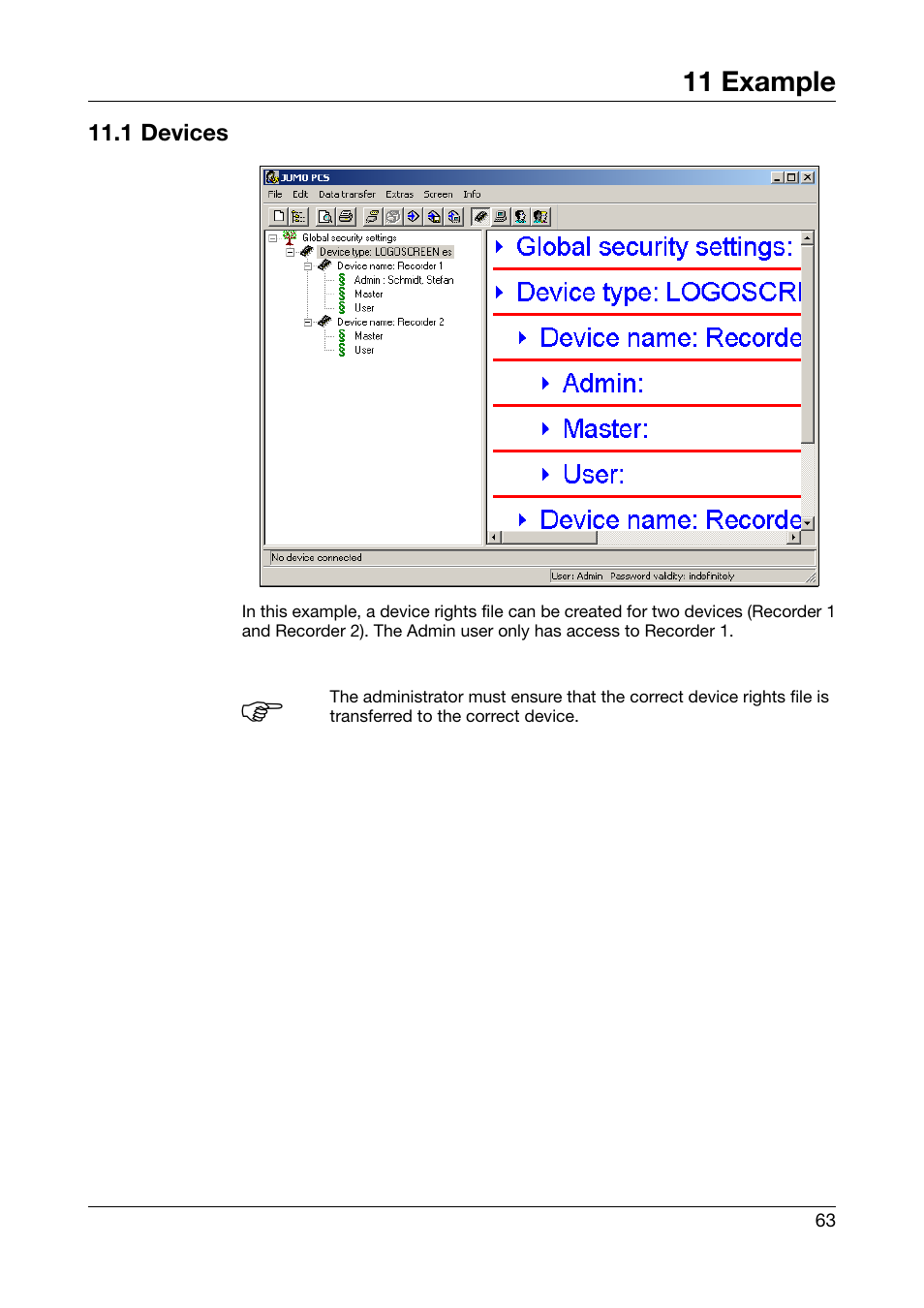 11 example, 1 devices, Example | JUMO PC Security Manager Software PCS (B 70.9703.0) User Manual | Page 63 / 74