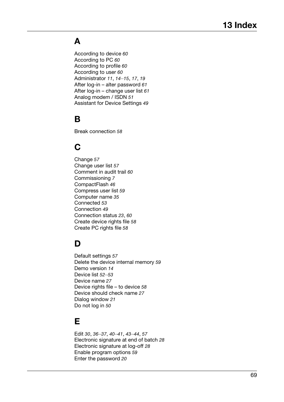 13 index, 13 index a | JUMO PC Security Manager Software PCS (B 70.9703.0) User Manual | Page 69 / 74