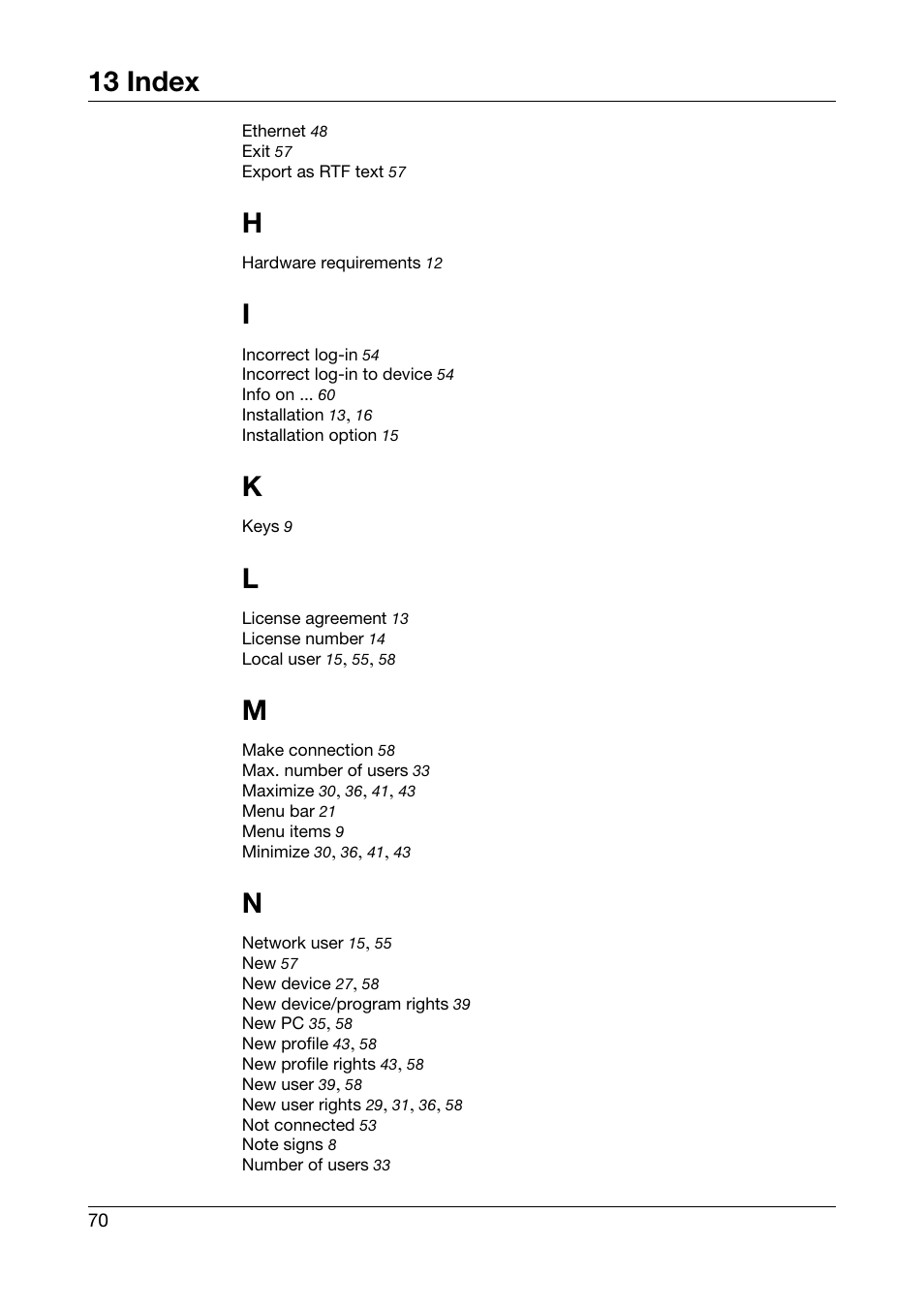 13 index | JUMO PC Security Manager Software PCS (B 70.9703.0) User Manual | Page 70 / 74