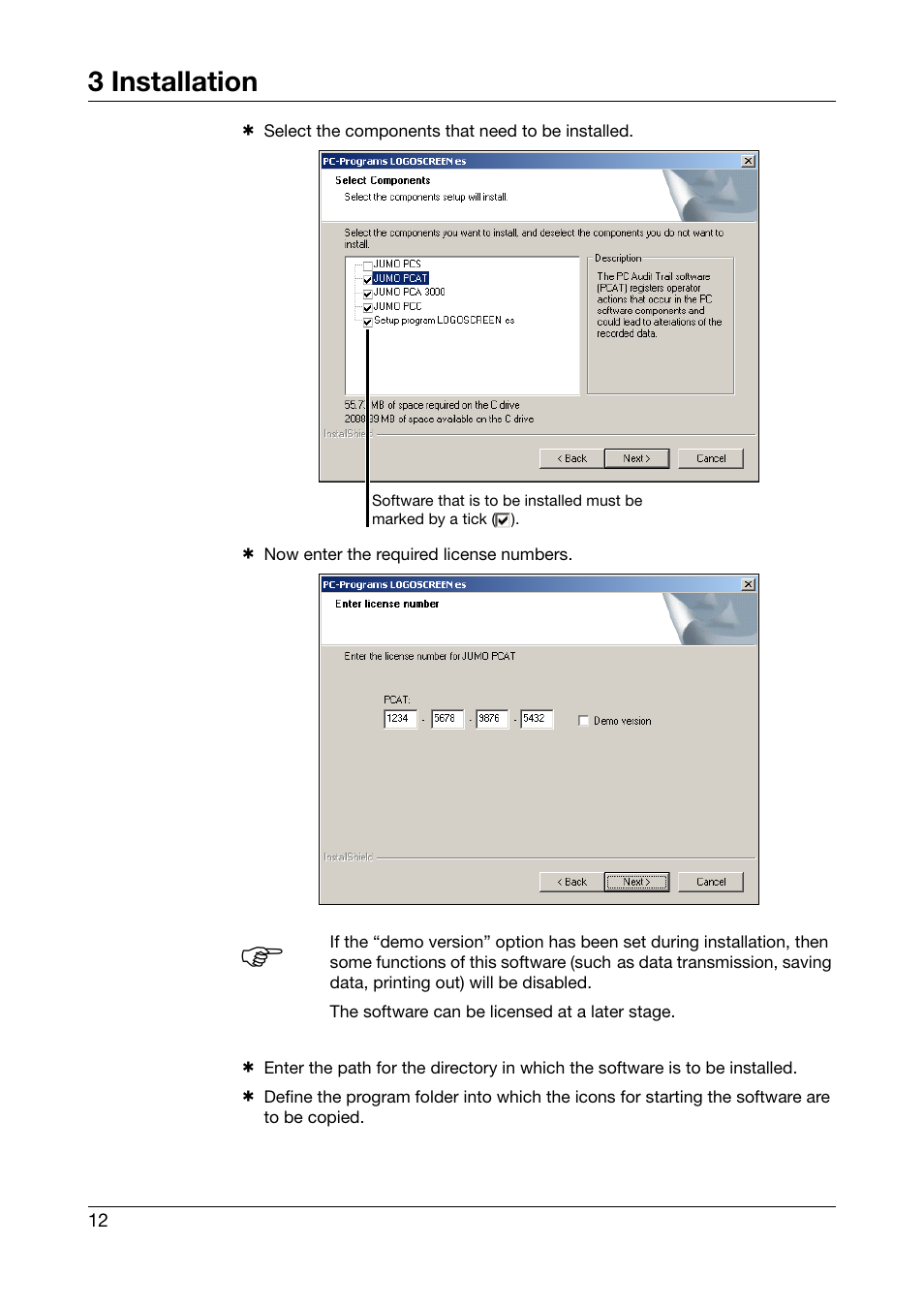 3 installation | JUMO PC Audit Trail Manager Software PCAT (B 70.9704.0) User Manual | Page 12 / 44