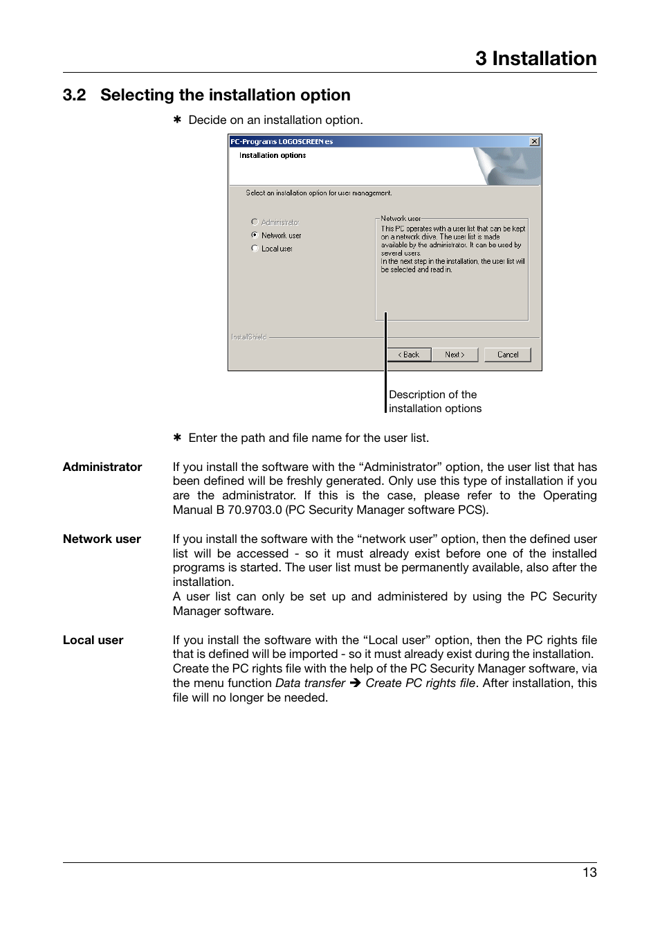 2 selecting the installation option, Selecting the installation option, 3 installation | JUMO PC Audit Trail Manager Software PCAT (B 70.9704.0) User Manual | Page 13 / 44