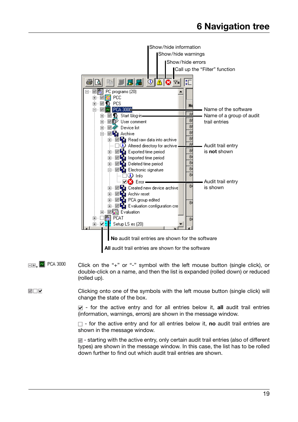 6 navigation tree, Navigation tree | JUMO PC Audit Trail Manager Software PCAT (B 70.9704.0) User Manual | Page 19 / 44