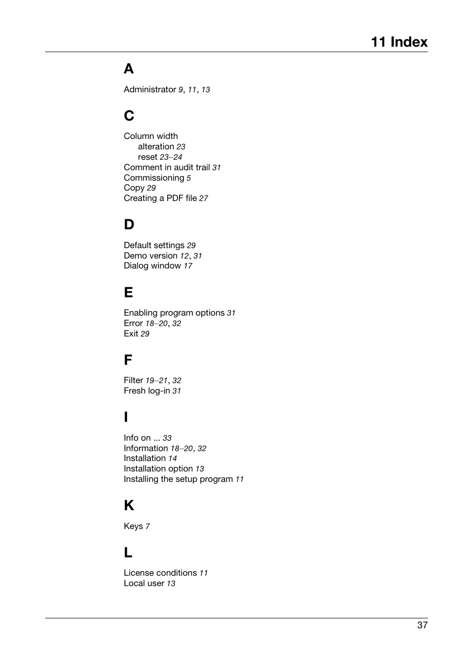 11 index, Index, 11 index a | JUMO PC Audit Trail Manager Software PCAT (B 70.9704.0) User Manual | Page 37 / 44