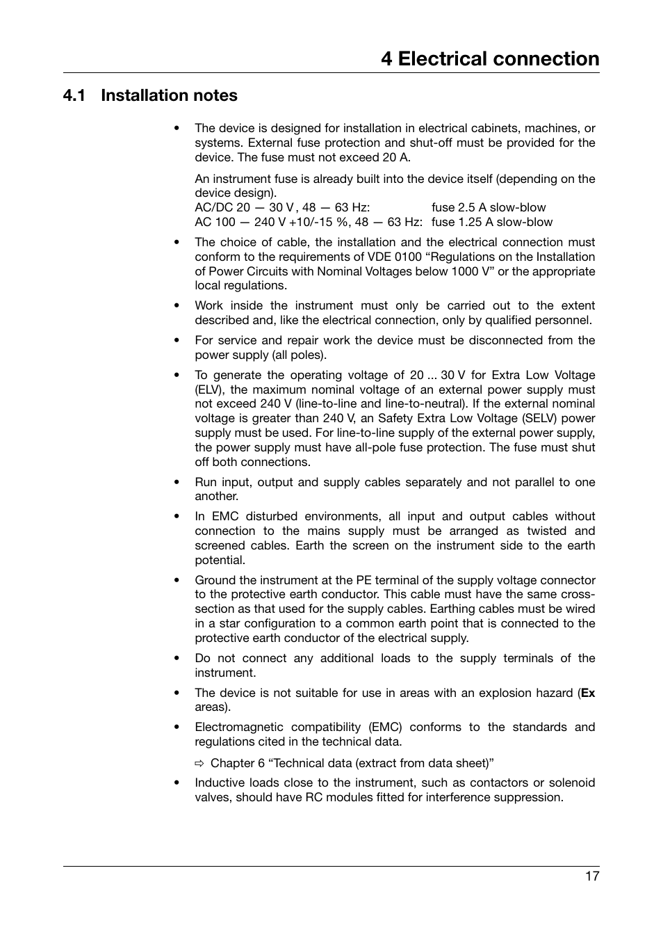 4 electrical connection, 1 installation notes, Electrical connection | Installation notes | JUMO 706585 LOGOSCREEN fd Recorder with diecast zinc front Installation Instructions User Manual | Page 17 / 40