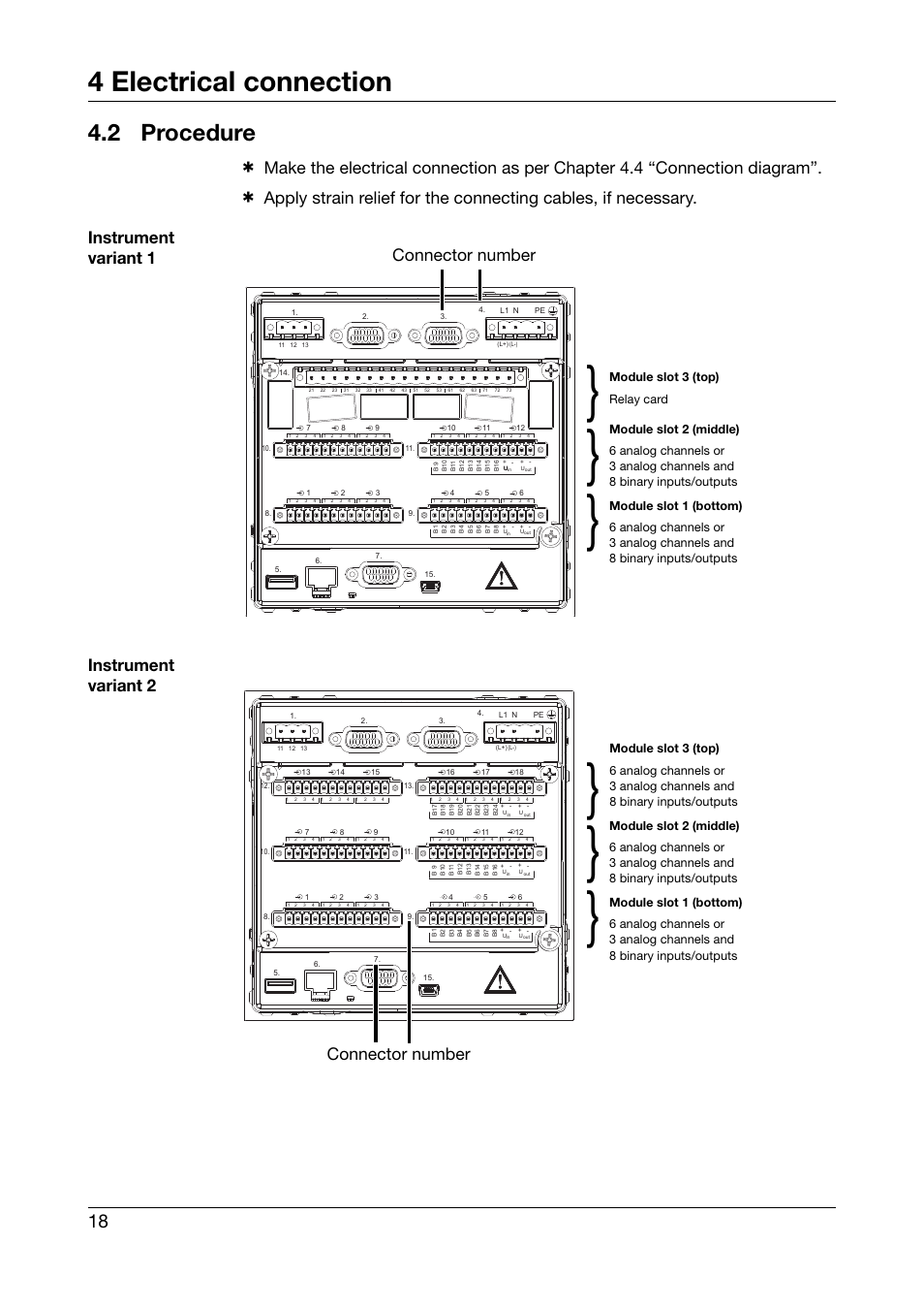 2 procedure, Procedure, 4 electrical connection | Connector number, Module slot 3 (top) relay card | JUMO 706585 LOGOSCREEN fd Recorder with diecast zinc front Installation Instructions User Manual | Page 18 / 40