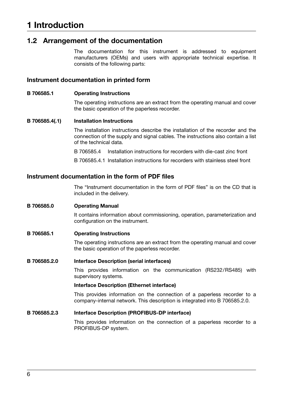 2 arrangement of the documentation, Arrangement of the documentation, 1 introduction | JUMO 706585 LOGOSCREEN fd Recorder with diecast zinc front Installation Instructions User Manual | Page 6 / 40