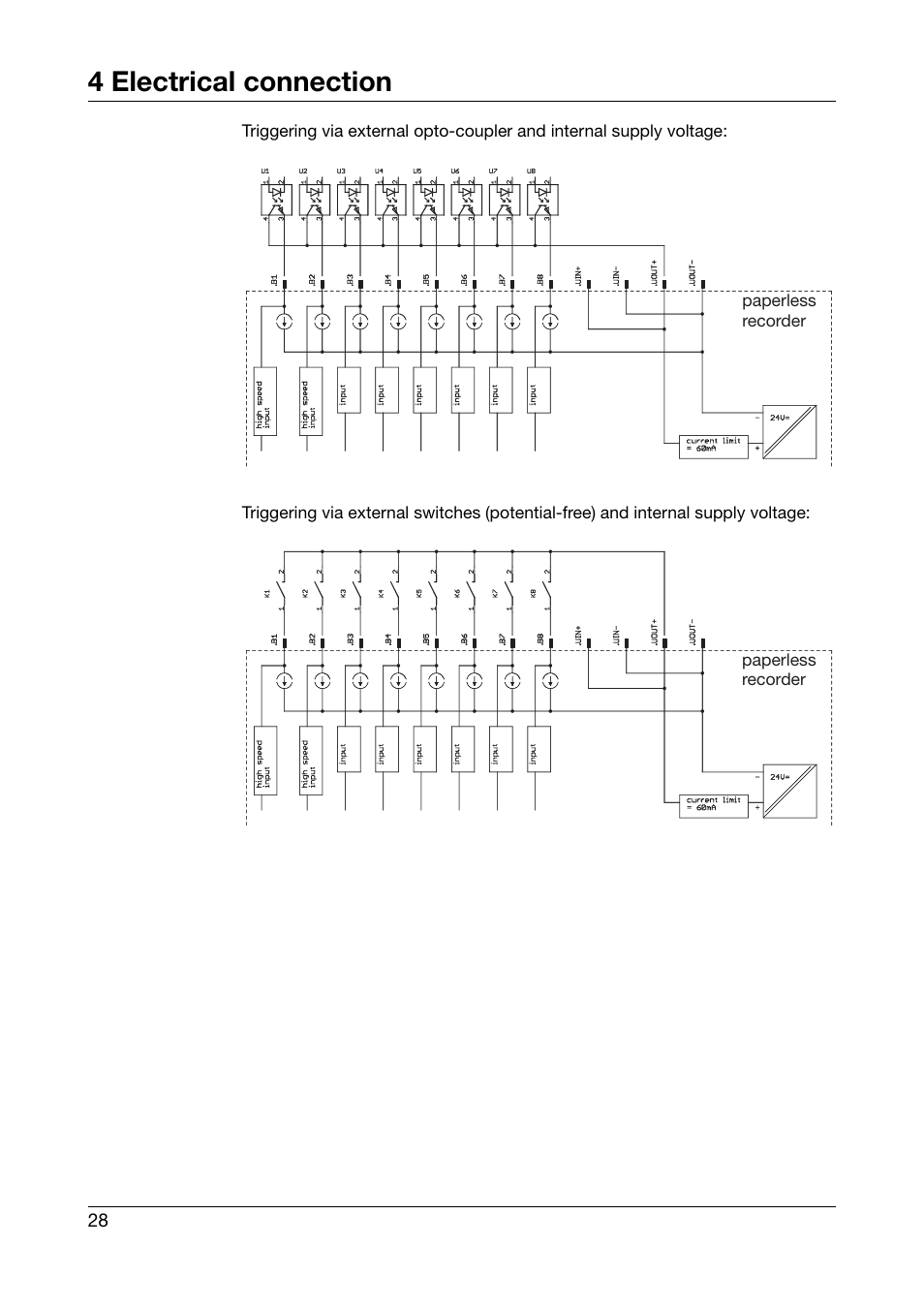 4 electrical connection | JUMO 706585 LOGOSCREEN fd Recorder with stainless steel front Installation Instructions User Manual | Page 28 / 52