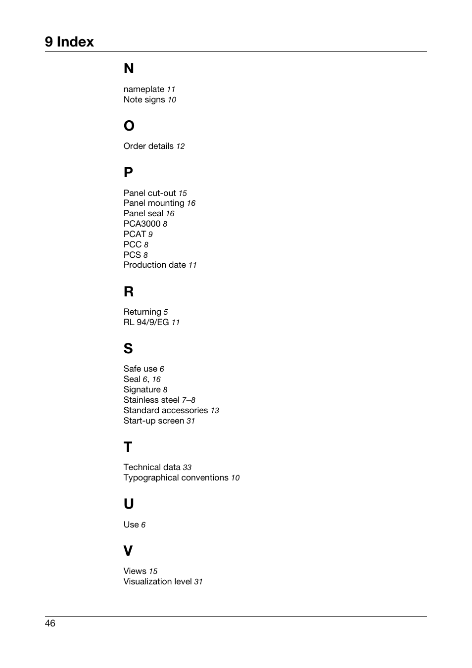 9 index | JUMO 706585 LOGOSCREEN fd Recorder with stainless steel front Installation Instructions User Manual | Page 46 / 52