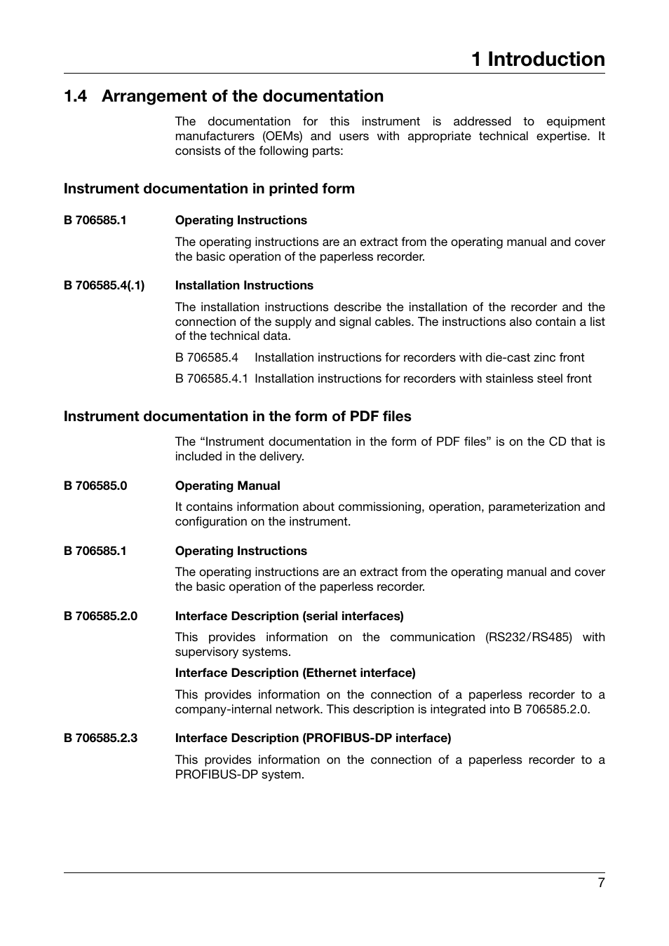 4 arrangement of the documentation, Arrangement of the documentation, 1 introduction | JUMO 706585 LOGOSCREEN fd Recorder with stainless steel front Installation Instructions User Manual | Page 7 / 52