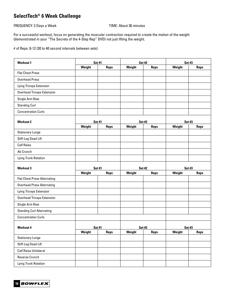 Selecttech, 6 week challenge | Bowflex SelectTech BD1090 User Manual | Page 12 / 40